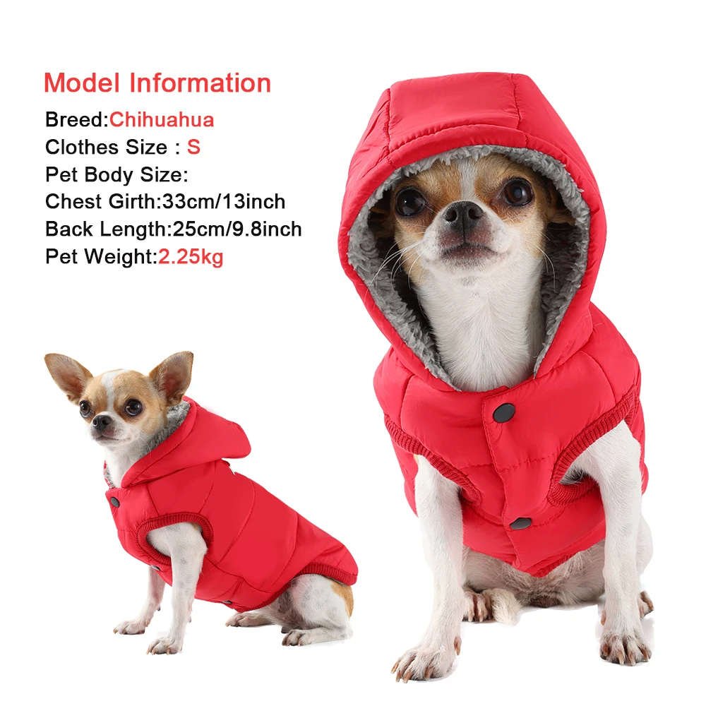 Ropa de invierno para cachorros, chaqueta con capucha para perros pequeños y medianos, abrigo grueso impermeable para perros, Sudadera con capucha con anillo en D, trajes para Chihuahua - imagen 4