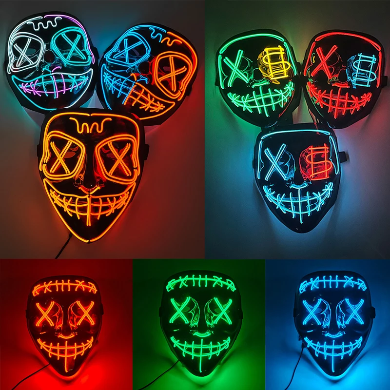 Máscara de purga Similar a la Popular clásica, máscara de película famosa, máscara de neón LED luminosa, luz de noche de Carnaval para Halloween, 2023 - imagen 4
