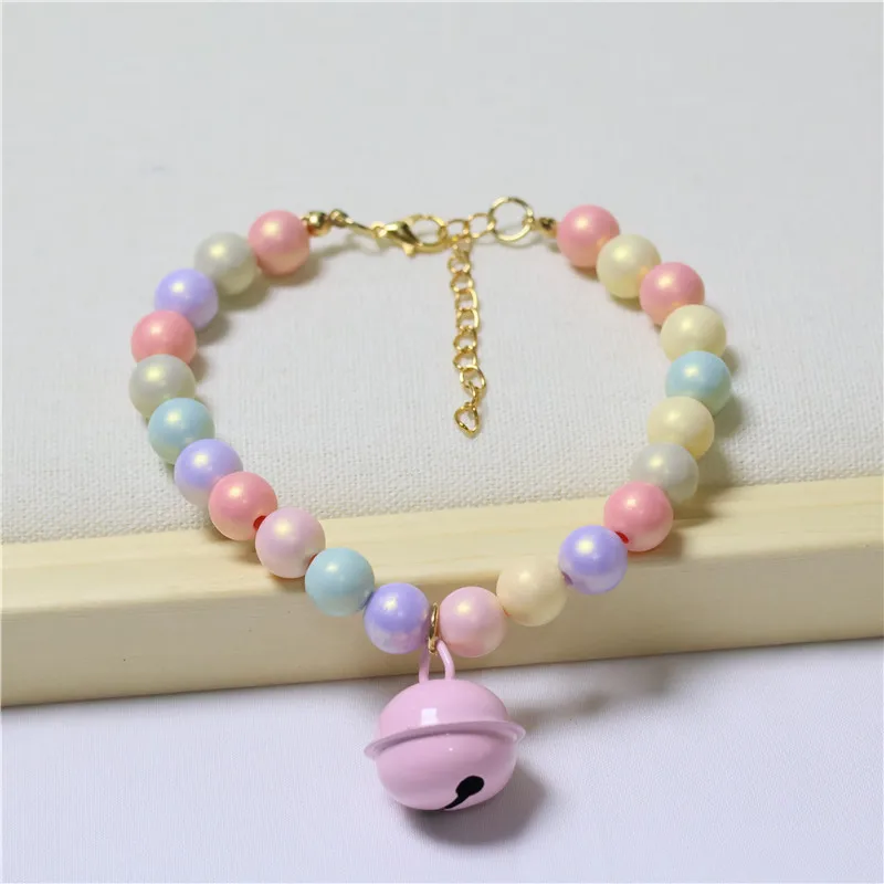 Collar de perlas ajustable para mascotas con bonita campana, cuentas coloridas, Collar para gato, cadena para cuello de perro, suministros para cachorros y mascotas - imagen 5