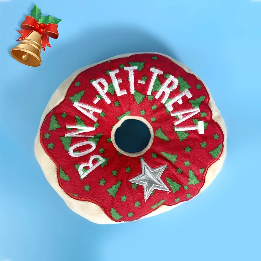 Donut de peluche de Navidad para mascotas, juguete chirriante para perros, juguetes para masticar para perros