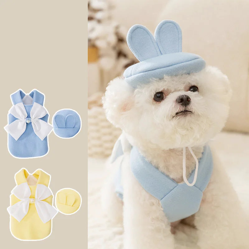 Mignon chiot automne et hiver chien vêtements princesse Style grand nœud jarretelle chiens robe pour petit chien jupe Teddy chat chien vêtements - imagen 2