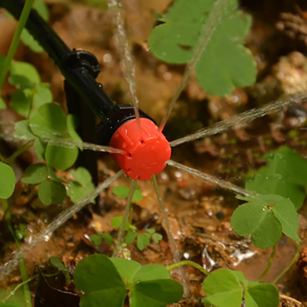 100 piezas 360 °   Aspersores de goteo de riego ajustables de 8 orificios, emisores de goteo de 1/4 de pulgada para sistema de riego suministros de jardín - imagen 5
