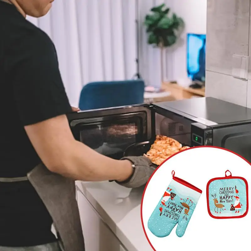 Guantes de cocina anticalor, manoplas navideñas para microondas, agarradera, cocina, barbacoa, horno, microondas, 2 unidades por juego - imagen 5
