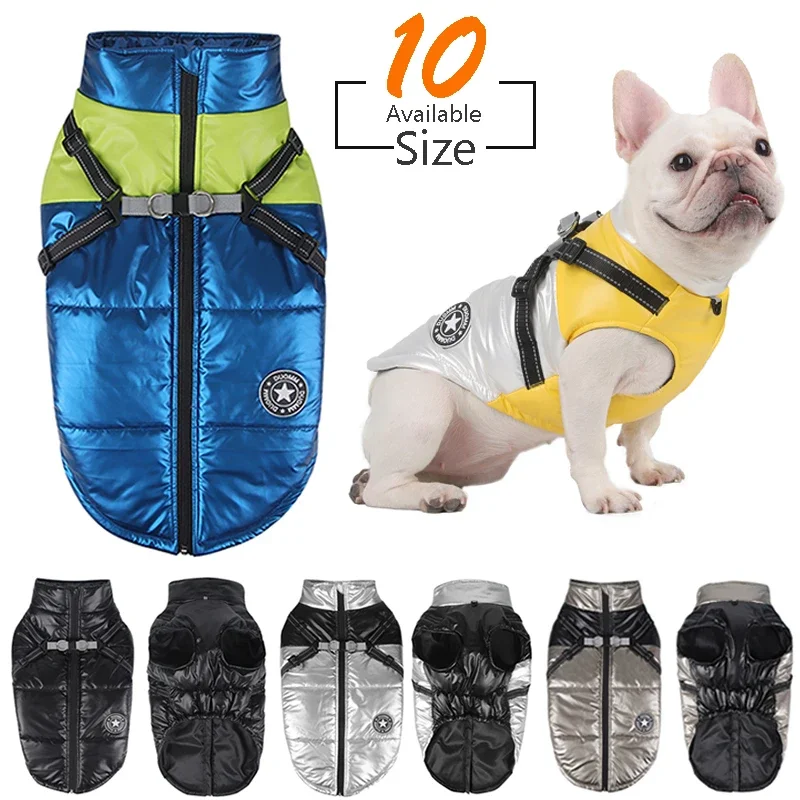 S-7XL chaqueta para perros, abrigo para perros grandes con arnés, ropa cálida de invierno para perros pequeños, medianos y grandes, disfraz de Bulldog Francés Yorkie
