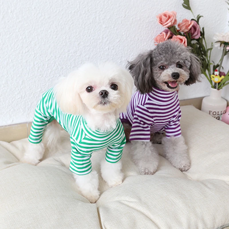 Ropa para perros, mono a rayas para perros y gatos, abrigo de algodón para otoño e invierno, ropa cálida fina para perros, sudadera para cachorros, pijamas para mascotas Chihuahua - imagen 4