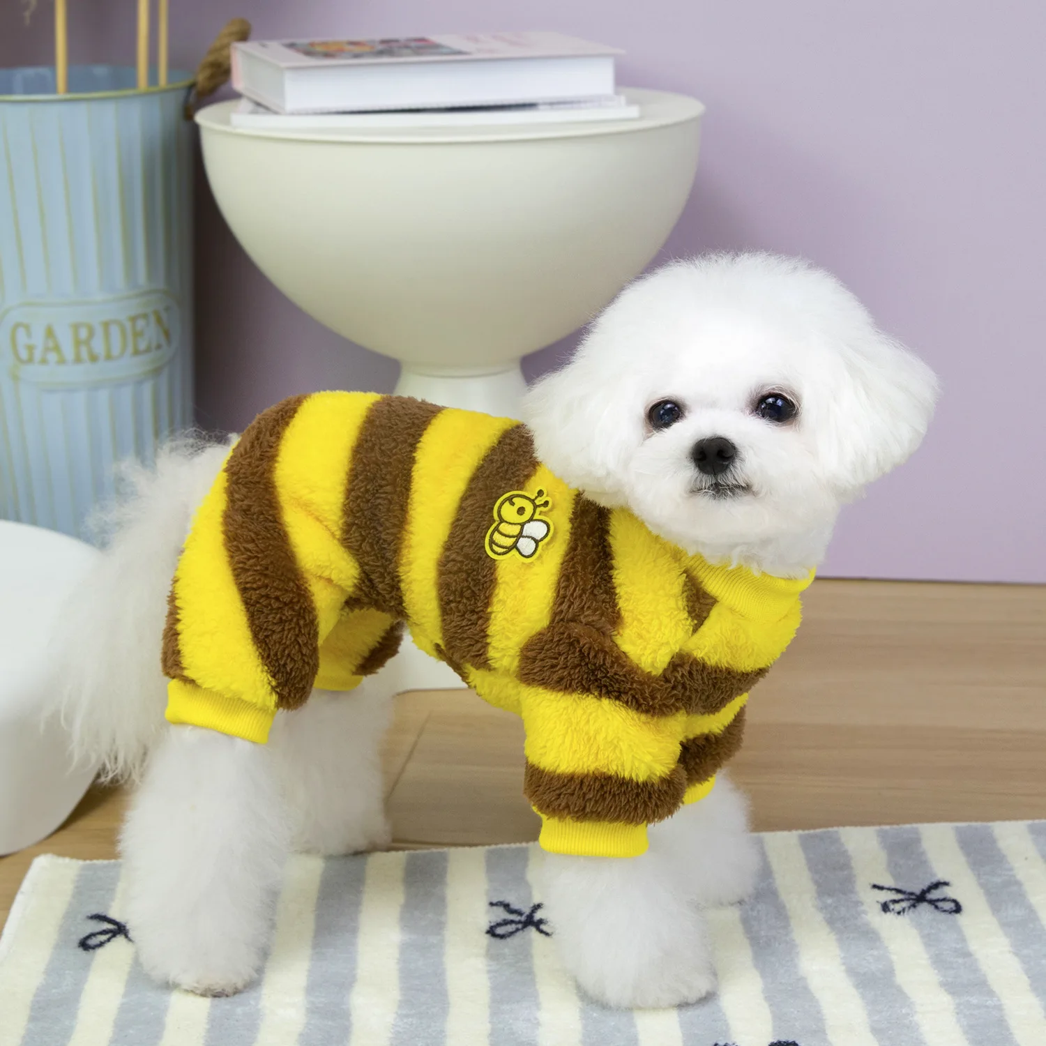 Lindo disfraz de abeja, pijamas térmicos de terciopelo para perros, mono de invierno para perros pequeños, camisón para cachorros y gatos, ropa para perros Chihuahua Yorkie - imagen 2