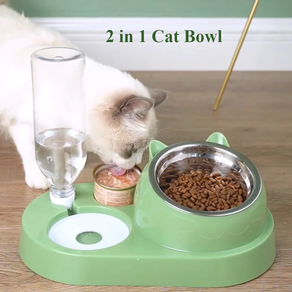 Bebedero de cuenco para gatos, cuello de protección inclinado de 16 grados, alimentador de acero inoxidable para mascotas, dispensador de comida para gatos, bebedero para perros