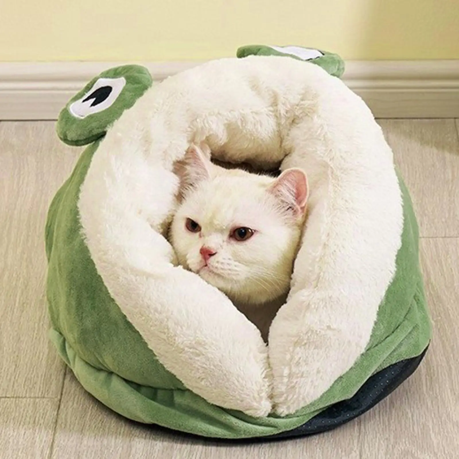 Cat Cave Bed Plush Burrowing Cave Anti Slip Bottom Hooded Cute Cat Hut Sleeping Bag Winter Warm Pet Bed for Indoor Gift Puppy