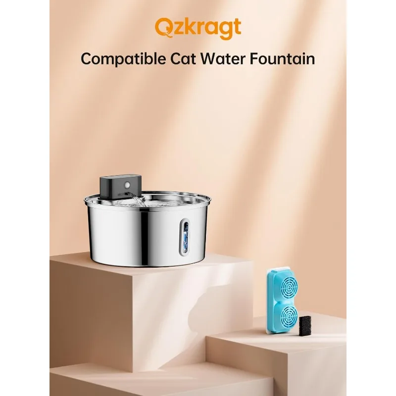 6 filtros y esponjas de repuesto para agua potable para mascotas de acero inoxidable con pilas de 108 Oz/3,2 L - imagen 2