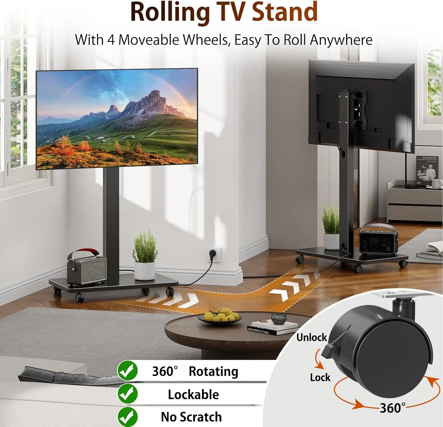 Soporte de TV con ruedas, altura regulable y giro retrato-paisaje - imagen 3