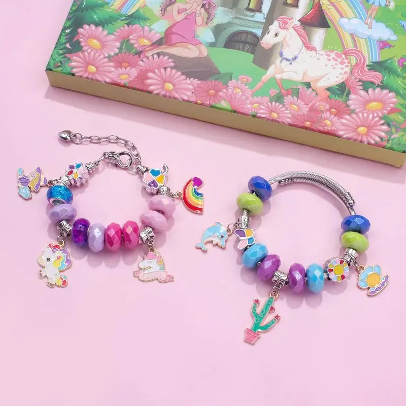 Kit de fabricación de joyas con cuentas DIY para niños, cuentas de joyería para niños, DIY, pulsera portátil para niños, suministros para hacer anillos, Kits de cuentas DIY para cumpleaños - imagen 5