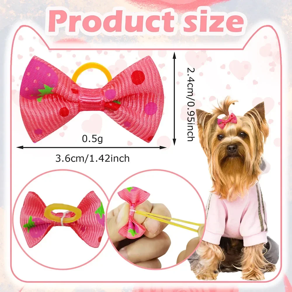 Nuevos varios estilos de lazos para perros con bandas de goma, patrones de puntos de flores, horquilla hecha a mano para perros y gatos, accesorios para el cuidado del cabello - imagen 2