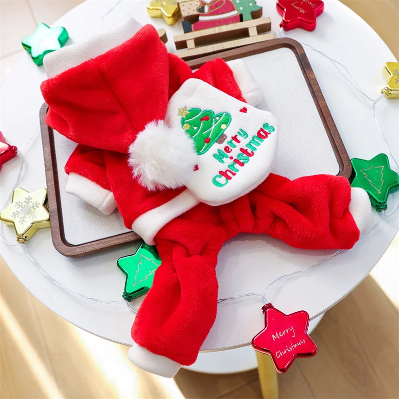 Ropa de lana para perros con bolsa, monos rojos, mono para perros pequeños Shih Tzu Dachshund, disfraces de Navidad, pijama para cachorros, chándal - imagen 5