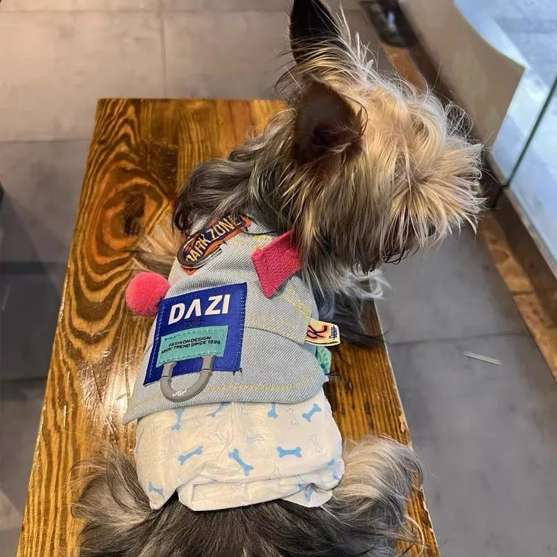 Luxury Pet Harness Summer Dog Denim Suspenders for Schnauzer Pomeranian Teddy Adjustable Harness Backpack for Pet Travel Walk - imagen 3