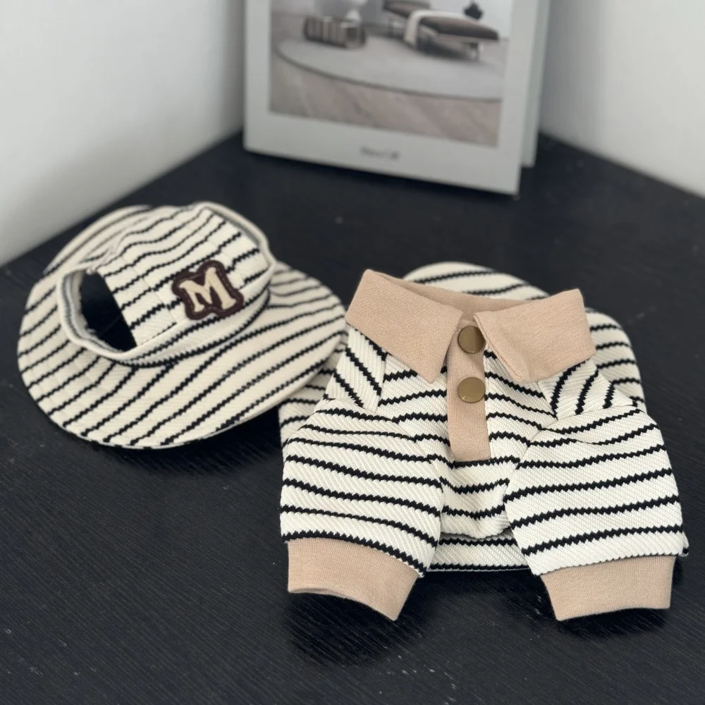 Polo de algodón a rayas para gato Sphynx, sudadera caqui de primavera para gatitos, bonito abrigo, sombrero, traje para gato sin pelo en otoño - imagen 2