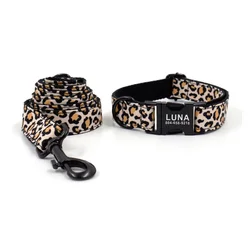 Collar personalizado con placa para perros – Diseño leopardo ajustable