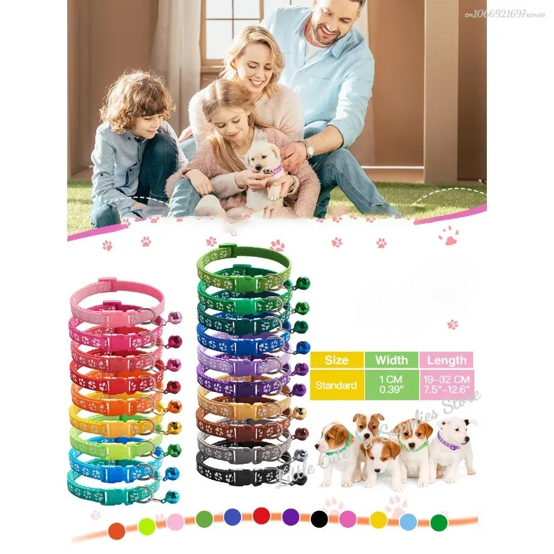 Collar con campana para mascota, accesorio de seguridad ajustable con huella de dibujos animados, colorido, para perro, cachorro y gato - imagen 2