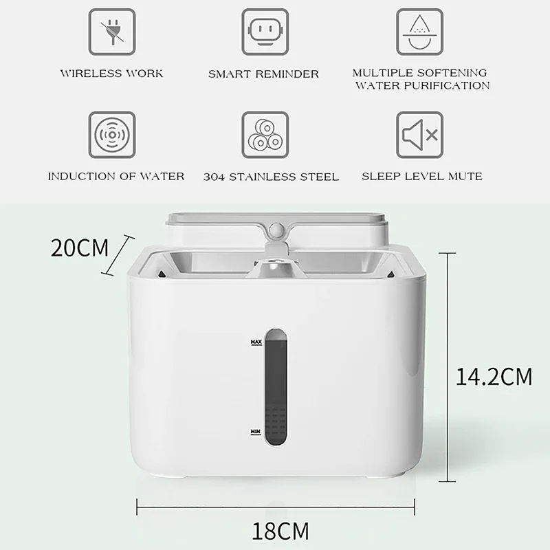 Fuente de agua inteligente y silenciosa para gatos, tazón automático para beber con Sensor, Batería Alta, suministros para mascotas, recargable, 3L - imagen 2
