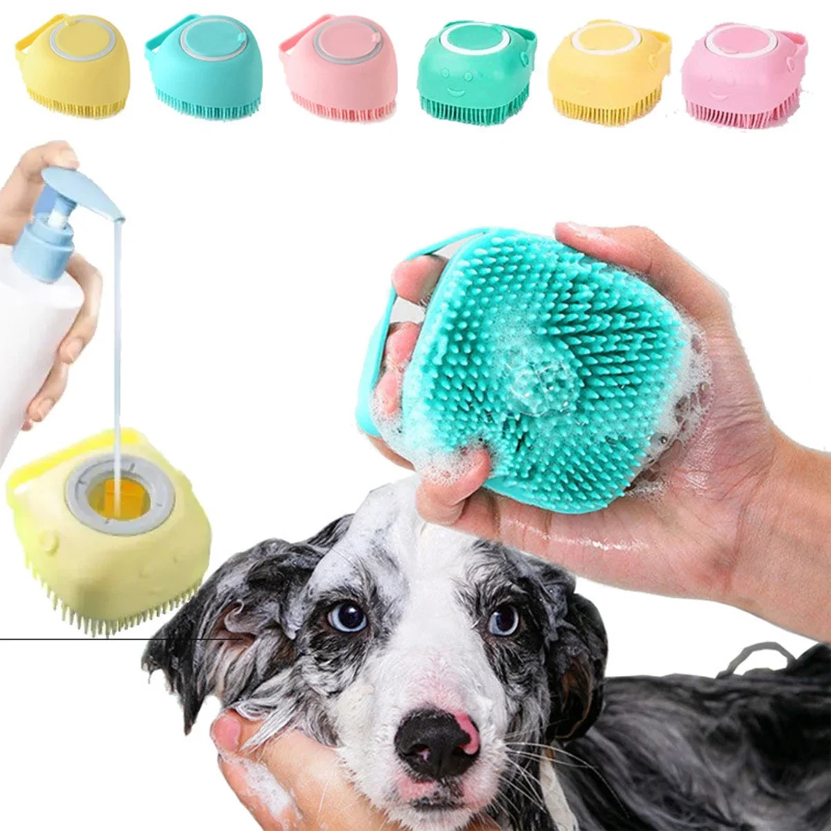 Cepillo de champú para perros y mascotas, peine de masaje de silicona para gatos, depurador de aseo para baño, pelo corto, cepillo de limpieza suave para cachorros, cepillo de baño para perros