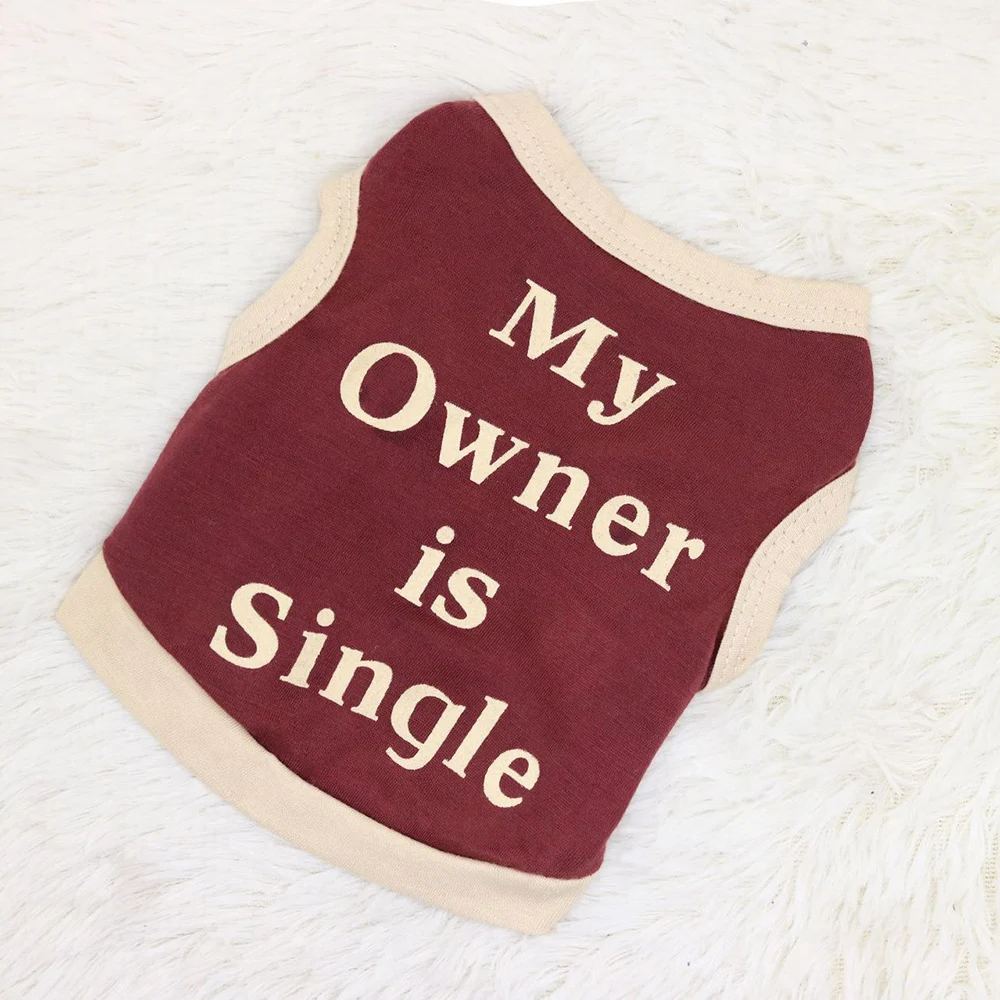 Ropa acogedora sin mangas para perros, camisa de algodón suave y transpirable para perros con estampado de letras, camiseta sin mangas para razas pequeñas, color rojo vino - imagen 3
