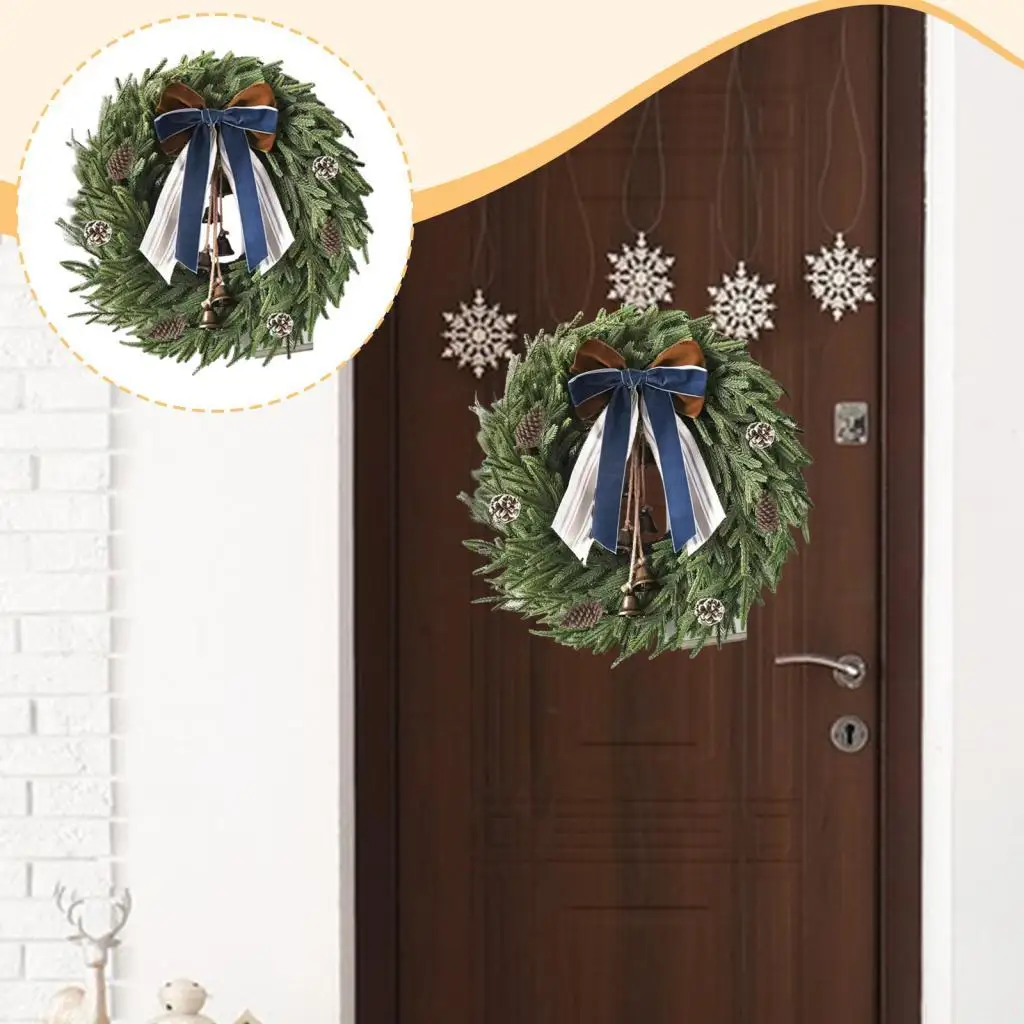 Corona navideña exterior de hojas verdes, corona navideña rústica de granja, decoración de guirnalda navideña, corona de puerta delantera para pared de balcón - imagen 4
