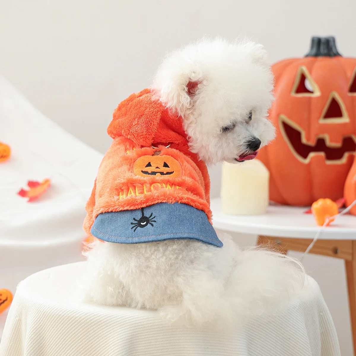 Sudadera con capucha de Halloween para mascotas, abrigo de calabaza de felpa bonito para gatos, abrigo informal de Halloween, ropa para perros pequeños, Otoño/Invierno