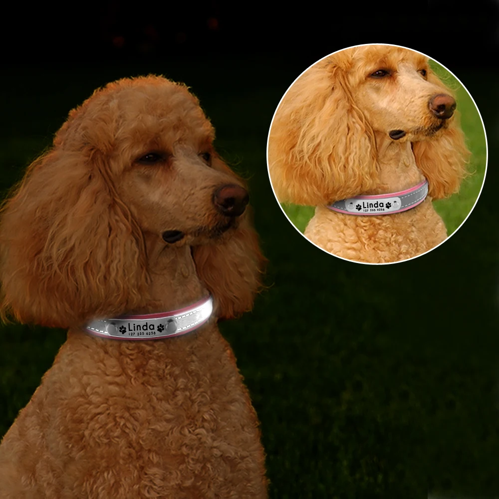Collar reflectante personalizado para perros y mascotas, Collar ajustable con grabado gratis para perros pequeños y medianos, Collar para cachorros y gatitos, collares con etiqueta de identificación con placa de identificación - imagen 5