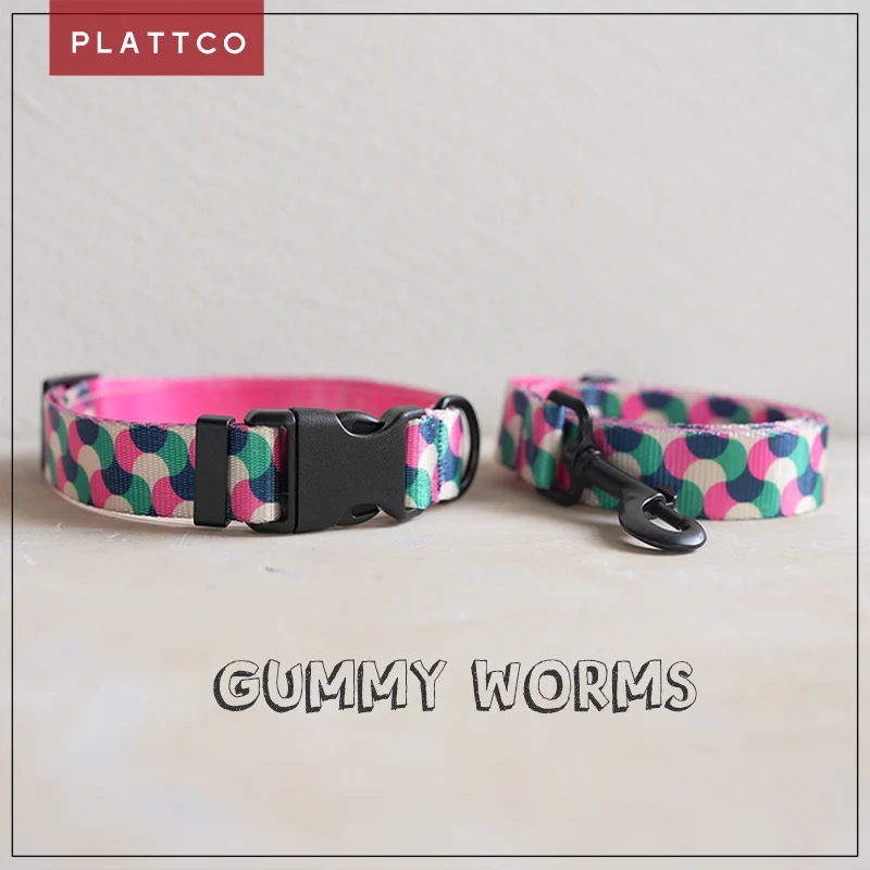 PLATTCO ajustable personalizado GUMMY WORMS juego de correa para collar de perro para perros pequeños, medianos y grandes 5 tamaños PDC317