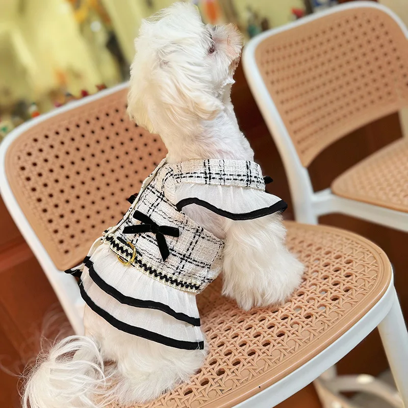 Ropa ajustable para mascotas, vestido con tirantes a cuadros y arnés, conjunto de correa para perros pequeños, falda transpirable, traje bonito para perros, primavera y verano - imagen 4