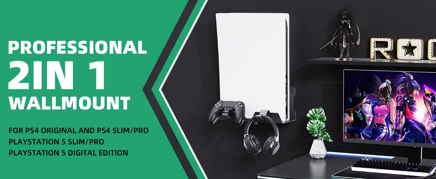 Soporte de pared para PS5 instalado