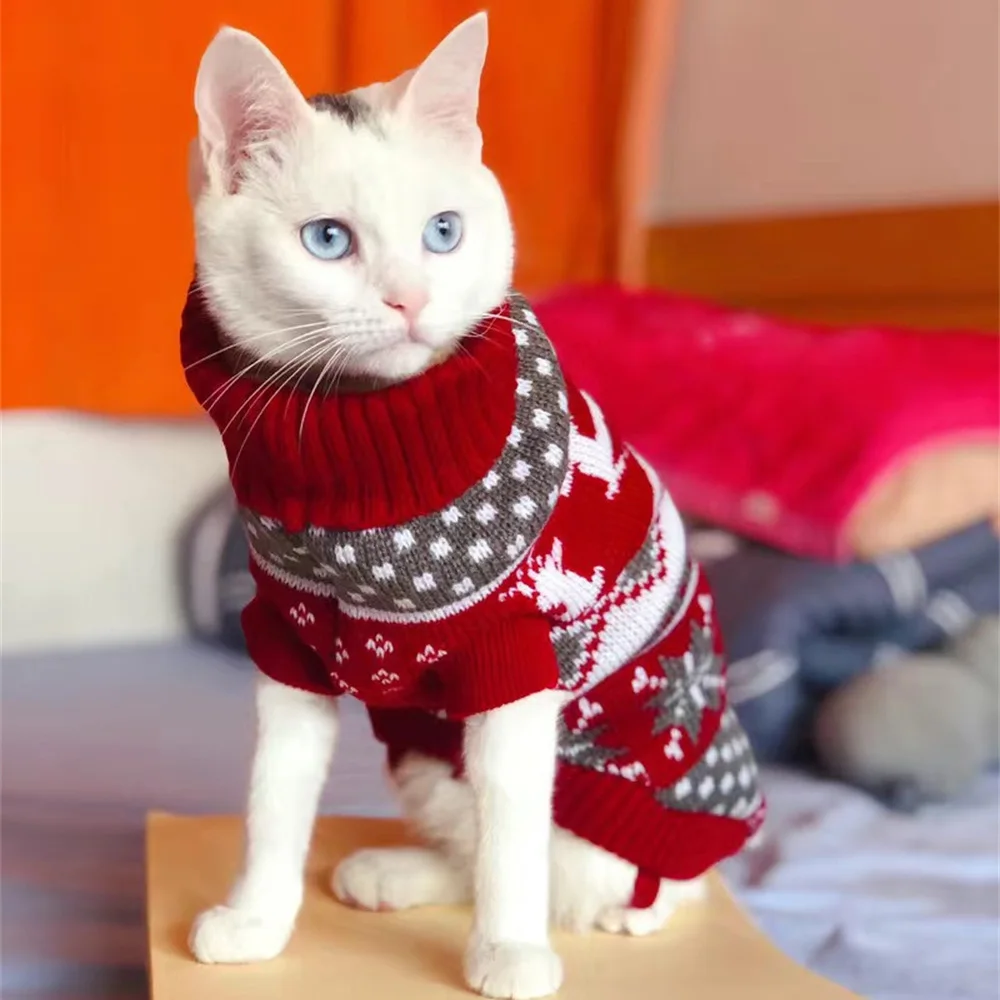 Suéter Popular con estampado de alces para gatos y cachorros, ropa para mascotas de otoño e invierno, abrigo para perros pequeños y gatos, ropa cálida bonita de Sphynx, disfraz de gatito - imagen 5