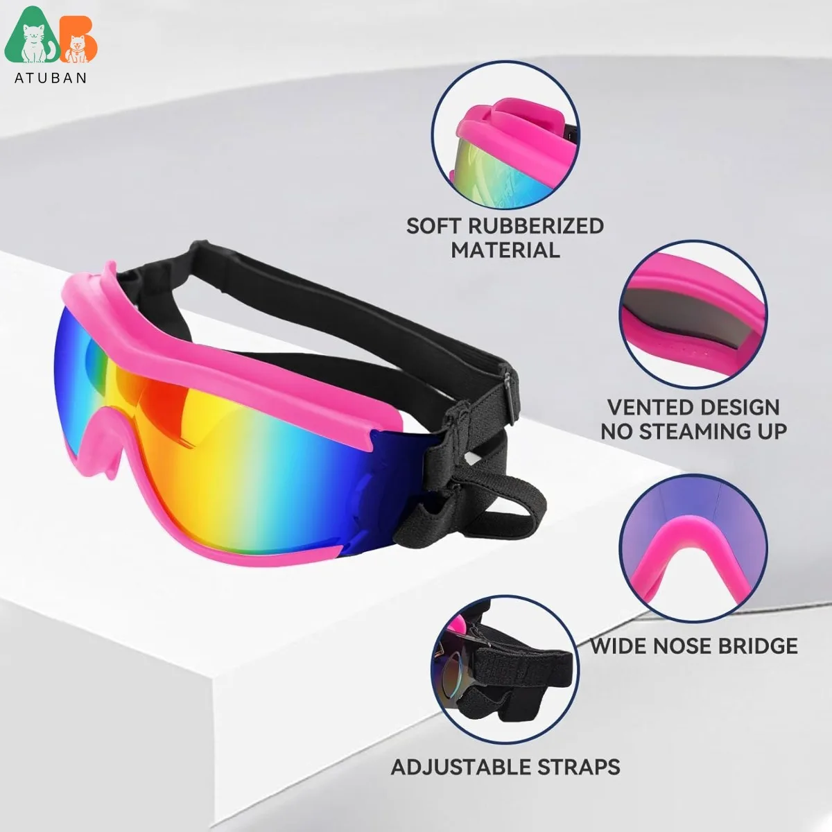 ATUBAN Gafas para perros de razas medianas a grandes, gafas de sol anti-UV para perros de razas grandes, protección ocular para perros a prueba de viento para conducir, ajustables - imagen 4