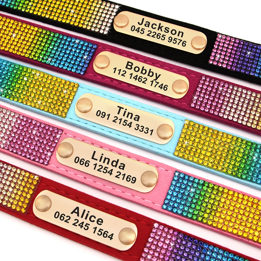 Collar de gato personalizado con diamantes de imitación ostentosos, Collar de identificación para perros y gatos pequeños, placa de identificación personalizada para gatitos y cachorros, accesorios para mascotas - imagen 5
