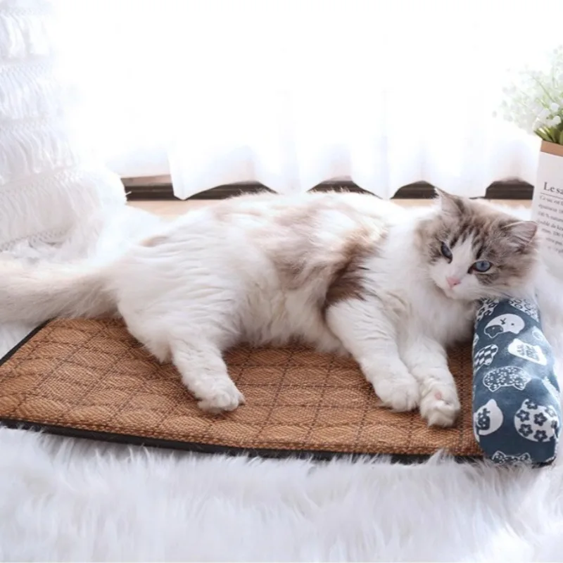 Esteras para dormir transpirables de verano para mascotas, almohadilla refrescante tejida de mimbre para gatos, suministros de disipación de calor para cachorros y gatitos, estera de cama suave para perros - imagen 4