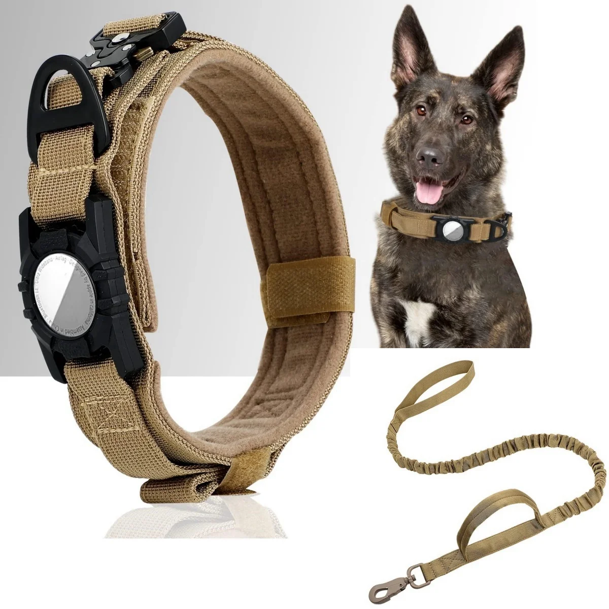 Ajustable con soporte AirTag Collar táctico para perros, cómodo acolchado y mango con hebilla de metal Collar GPS para perros medianos y grandes - imagen 3