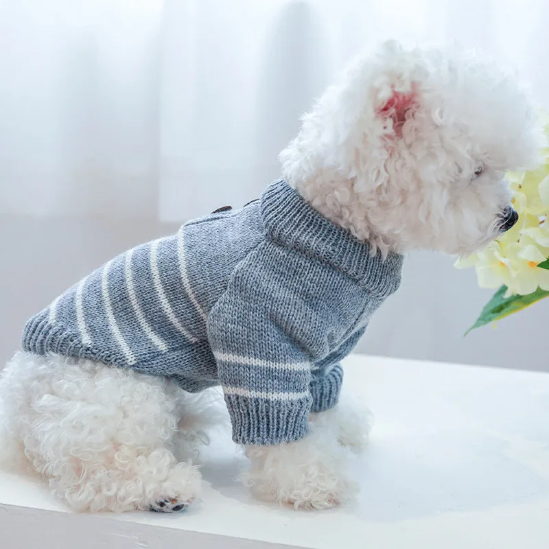Ropa de tiras para perros, suéter de ganchillo con botones de madera para gatitos, abrigo para perros pequeños y medianos, Jersey de punto para cachorros Chiwawa Dachshund - imagen 5