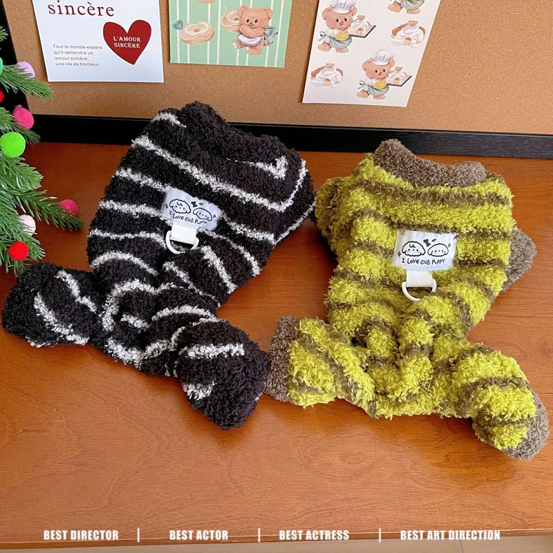 Mono de tiras para perros, mono de invierno para cachorros, ropa para mascotas de lana negra y verde, pijamas de manga larga para cachorros, chándal, monos XXL - imagen 5