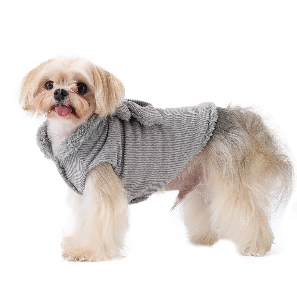 Chaqueta con cuello de felpa para mascotas, chaleco de peluche grueso y cálido, ropa para perros pequeños, ropa para cachorros, otoño e invierno - imagen 2