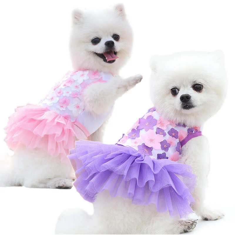 Falda de Bichon para perro, vestido de tul de encaje para mascota, vestido de gasa de flores para cachorro, vestido de fiesta para mascota, vestido de boda para perro, ropa de princesa para gato - imagen 2