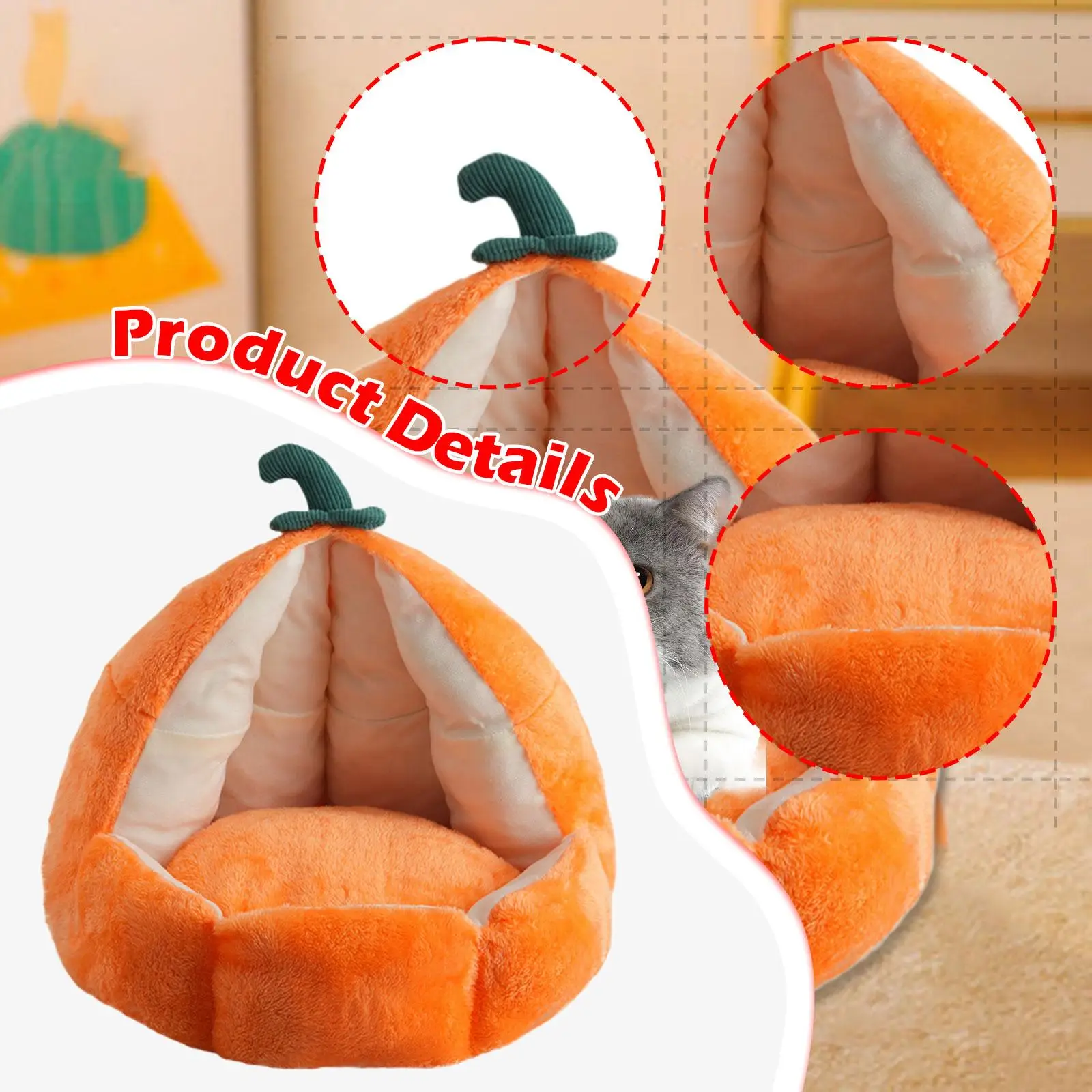 Cat House PP Cottons Orange Pet Bed for Winter Convenient Multi Purpose Removable Cushion Gifts Comfort Cat Shelter Supplies