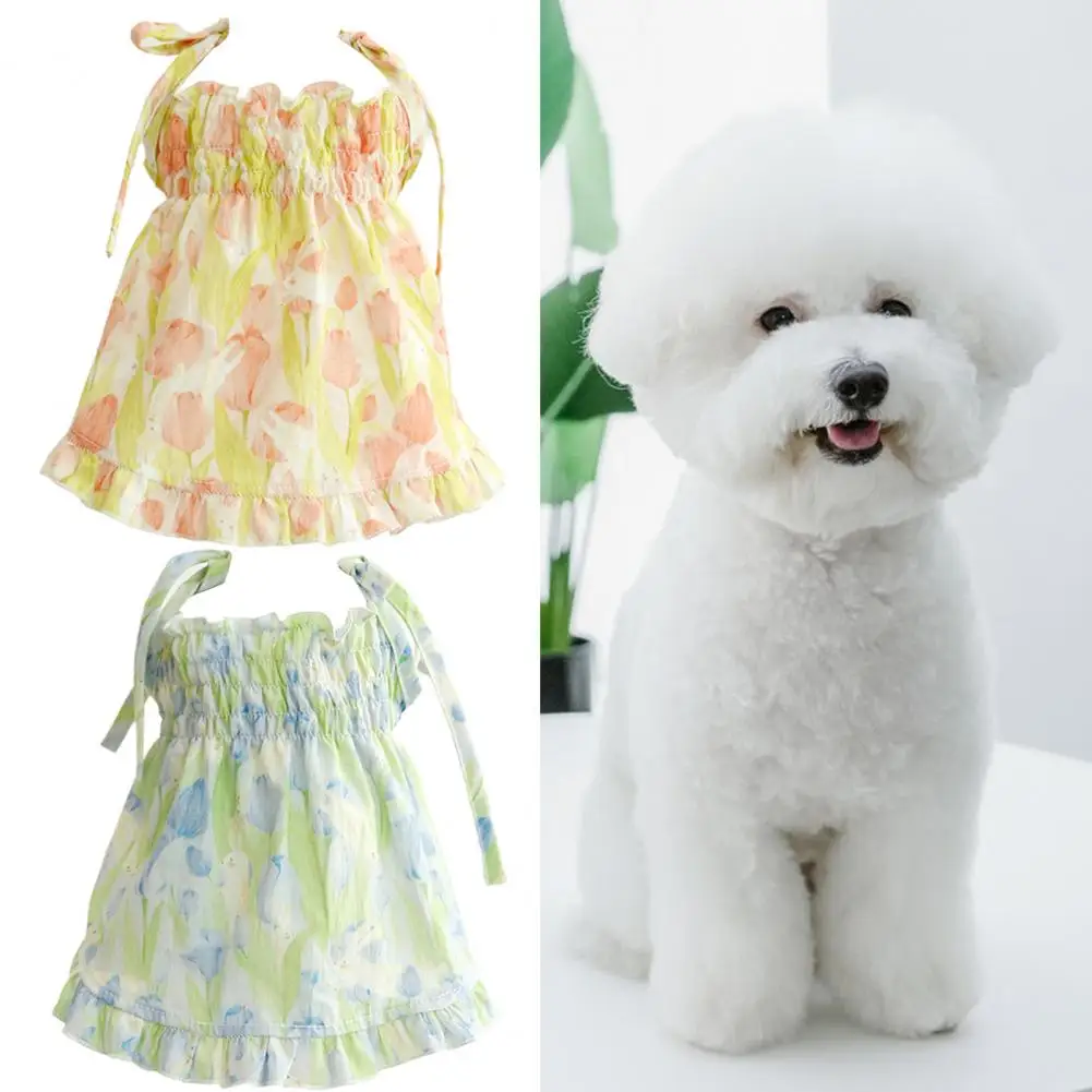 Vestido con dobladillo y volantes para gato, ropa Floral de princesa para mascotas - imagen 3