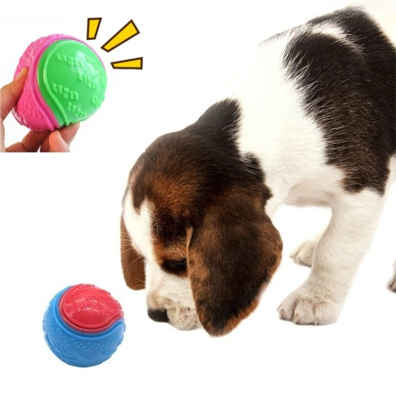Pelota de juguete chirriante para perros TPR, pelota para masticar brillante para limpieza de dientes y resistencia a mordeduras, pelota de rebote interactiva con sonido para perros