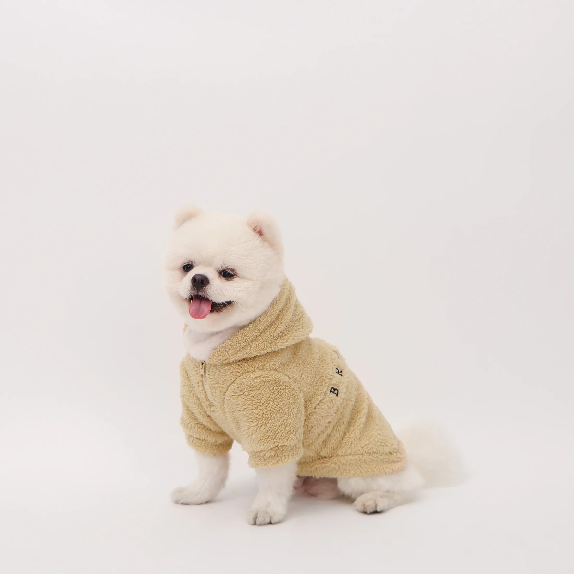 Sudadera con capucha forro polar beige para perros y gatos - imagen 4