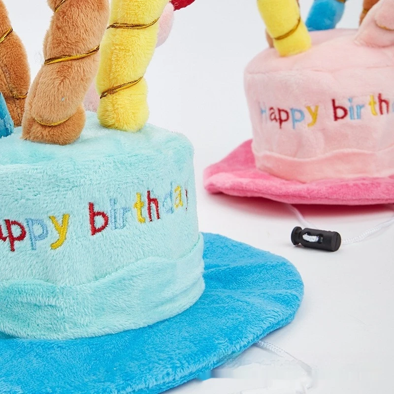 Sombrero de cumpleaños para mascotas, juguete, gorro de lana cómodo ajustable para perros y gatos, diseño colorido con estampado de pastel, fiesta bonita - imagen 2