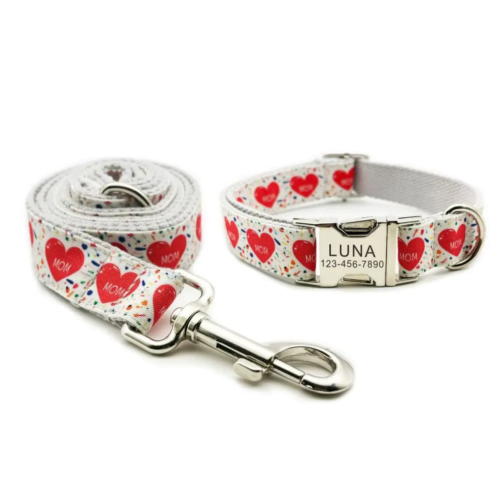 Collar personalizado para cachorros, Collar personalizado para mascotas, grabado gratis, placa de identificación, etiqueta, collares para perros Love Mom, correa para perros