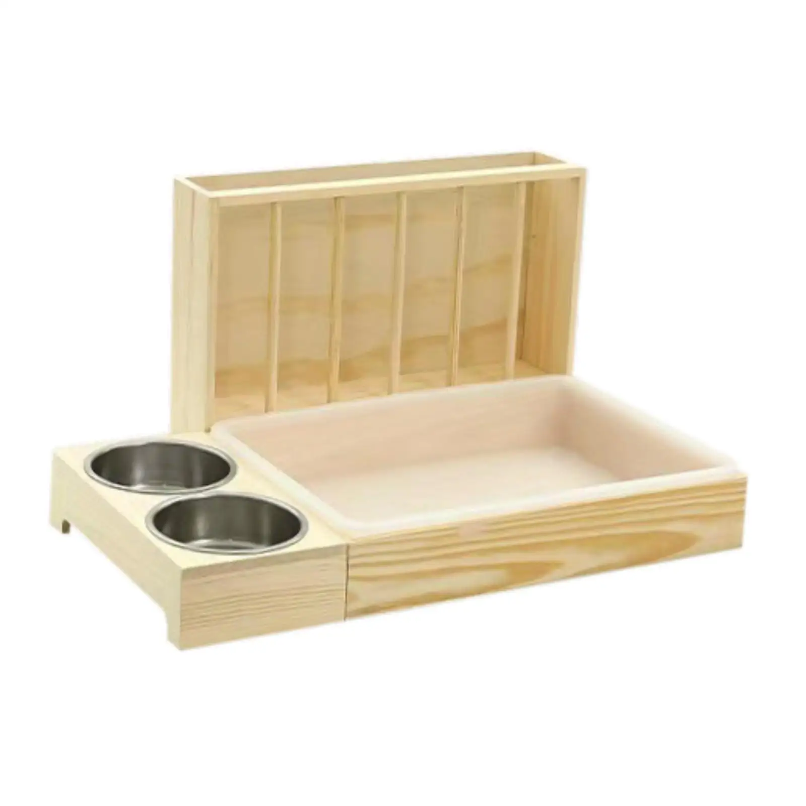 3 in 1 Rabbit Hay Feeder with Litter Box,Wooden,Food Feeding Hay Manger with Bowls Bunny Hay Feeder for Small Animals Hamster