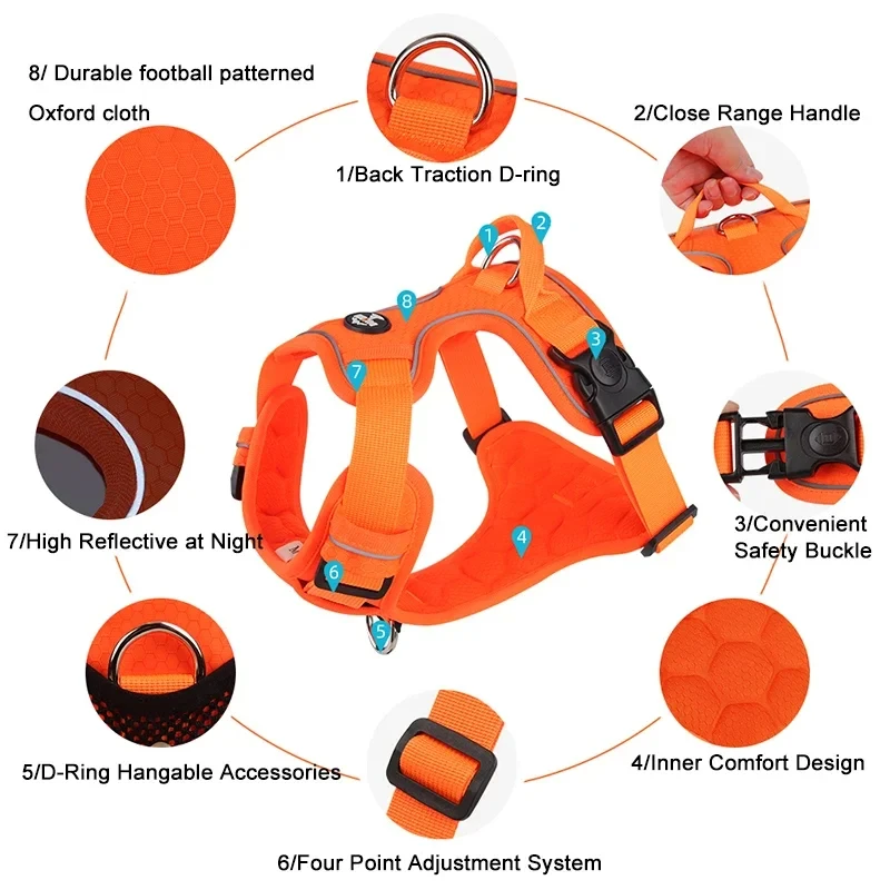 Arnés reflectante para perros, correa de pecho duradera a prueba de explosiones, chaleco para perros medianos y grandes, accesorios para Bulldog Francés - imagen 3