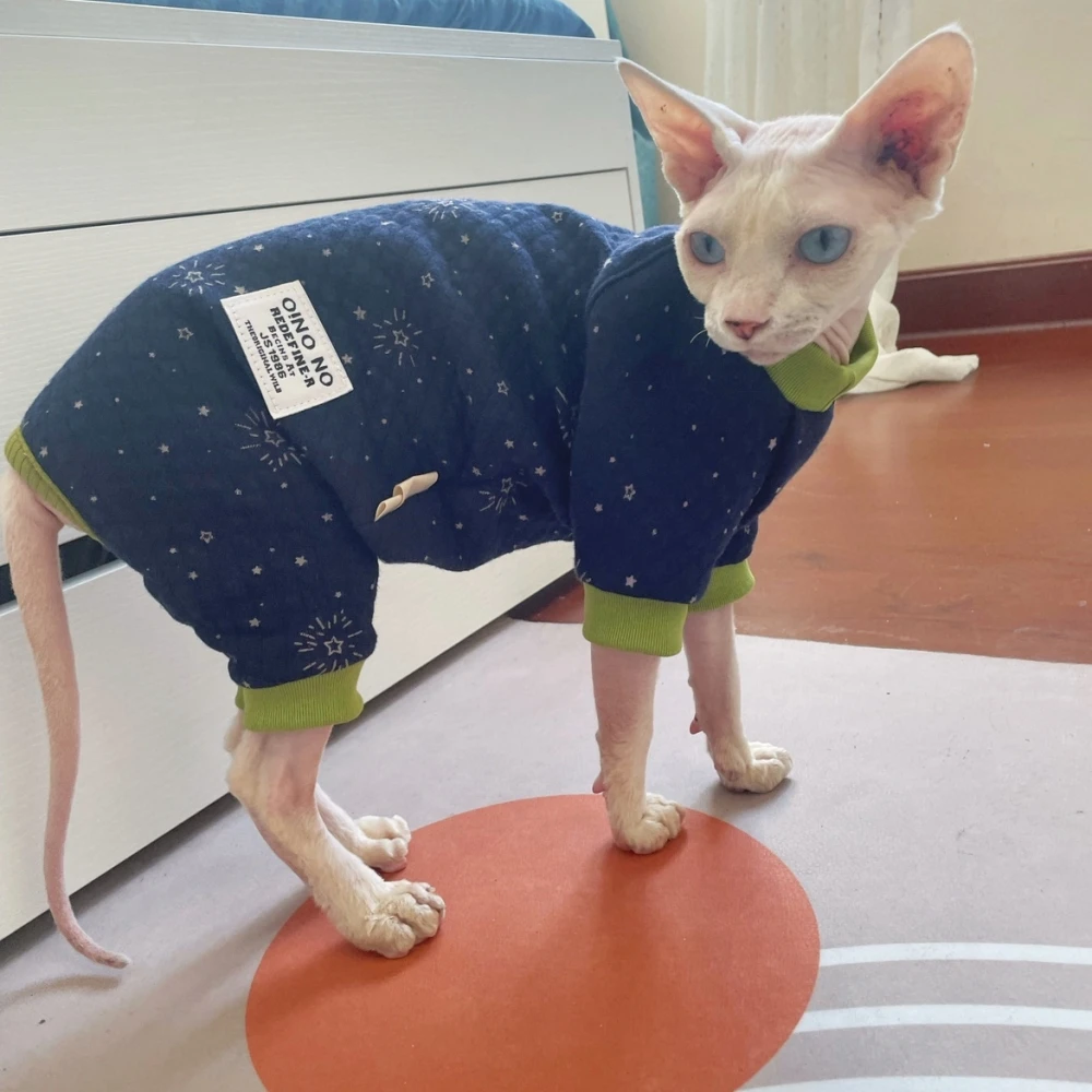 Sphynx Cat Clothes Blue Thick Cotton 4-legged Warm Loungewear para gatitos Perros pequeños Abrigo de invierno para Devon Rex Accesorios para gatos