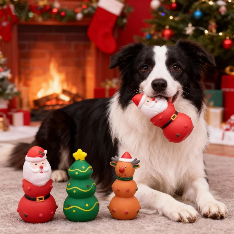 Juguete para masticar para perros duradero de Navidad, juguete interactivo para moler mascotas, para perros pequeños, medianos y grandes, regalo de Navidad