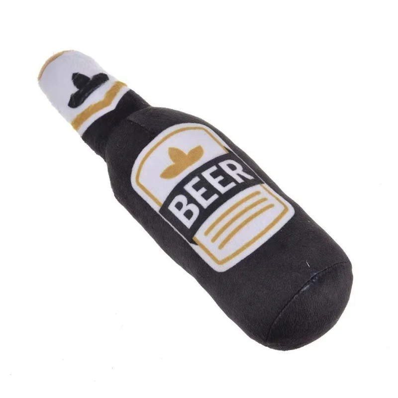 Juguete para masticar para perros de peluche con forma de botella de cerveza, suministros interactivos chirriantes resistentes a mordeduras para mascotas, limpieza de dientes para perros pequeños y grandes - imagen 5